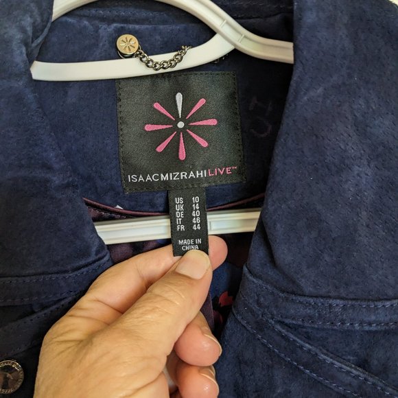 Isaac Mizrahi Navy SUEDE MOTO Jacket | 10 | EUC - Picture 4 of 10